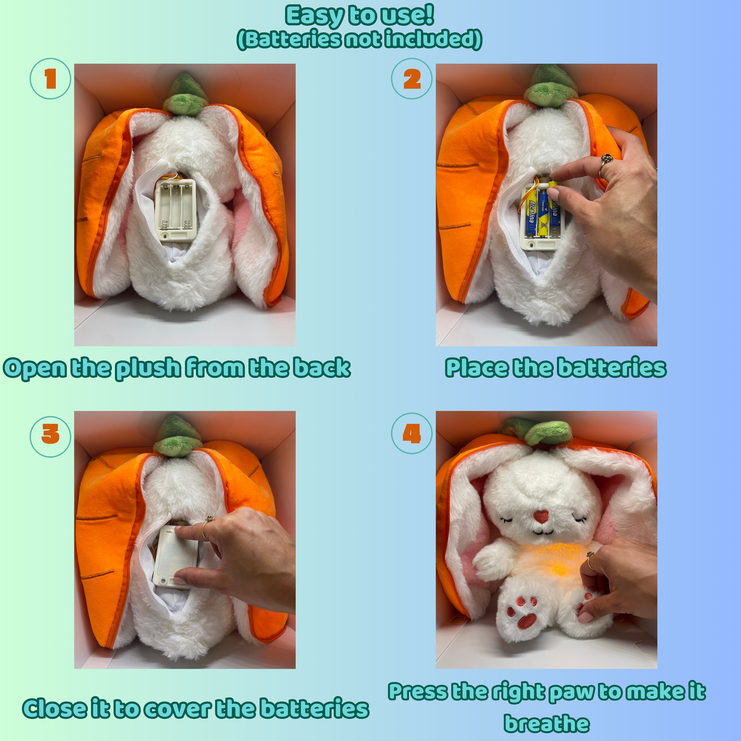 Stuffed Bunnie toy that breathes to sleep, anti-stress.